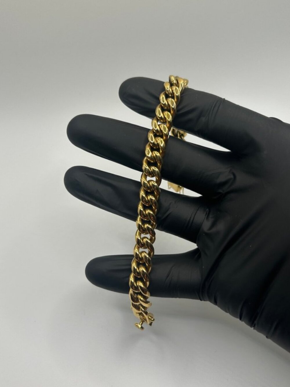 Classic Solid Cuban Link Bracelet Gold Plated Stainless Steel 10mm 8in Mens
